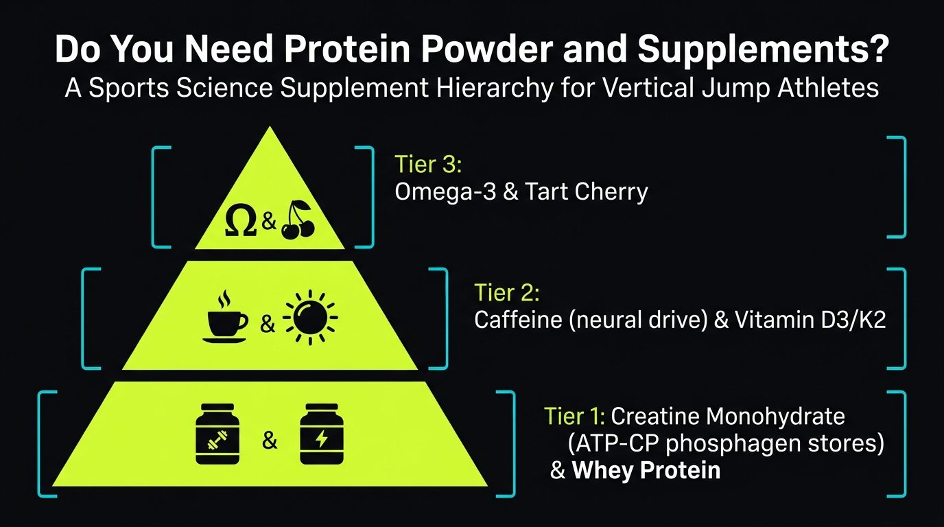 Evidence-based supplement hierarchy pyramid for vertical jump athletes: creatine monohydrate, whey protein, caffeine neural activation, and recovery aids